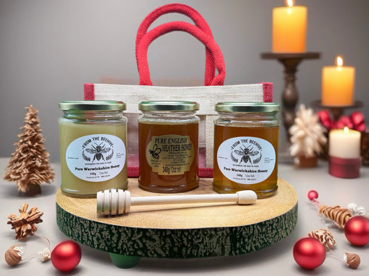 Pure Warwickshire Runny, Set and English Heather Honey 340g