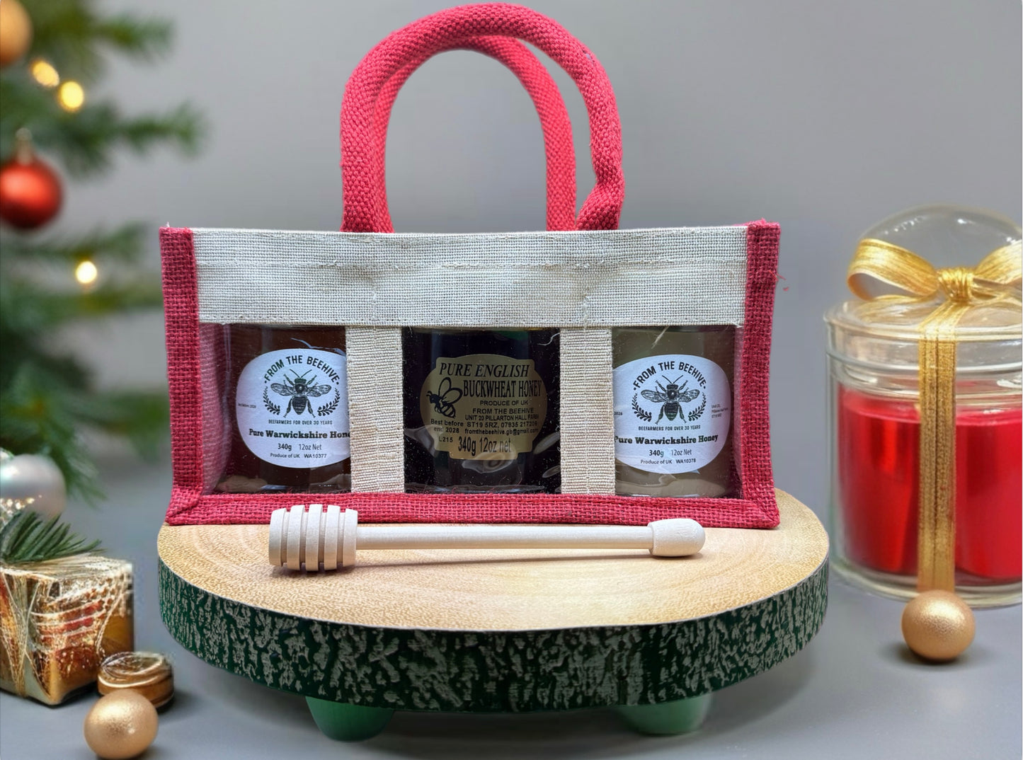 Gift Bag, Warwickshire Runny, Set And Buckwheat Honeys