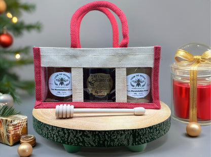 Gift Bag, Warwickshire Runny, Set And Buckwheat Honeys